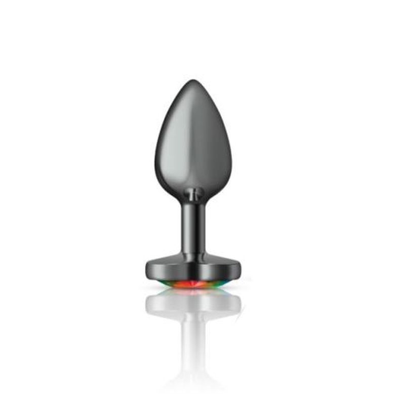 Cheeky Charms Gunmetal Butt Plug w Heart Rainbow Jewel Small image 1