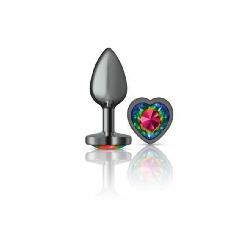 Cheeky Charms Gunmetal Butt Plug w Heart Rainbow Jewel Small image 2