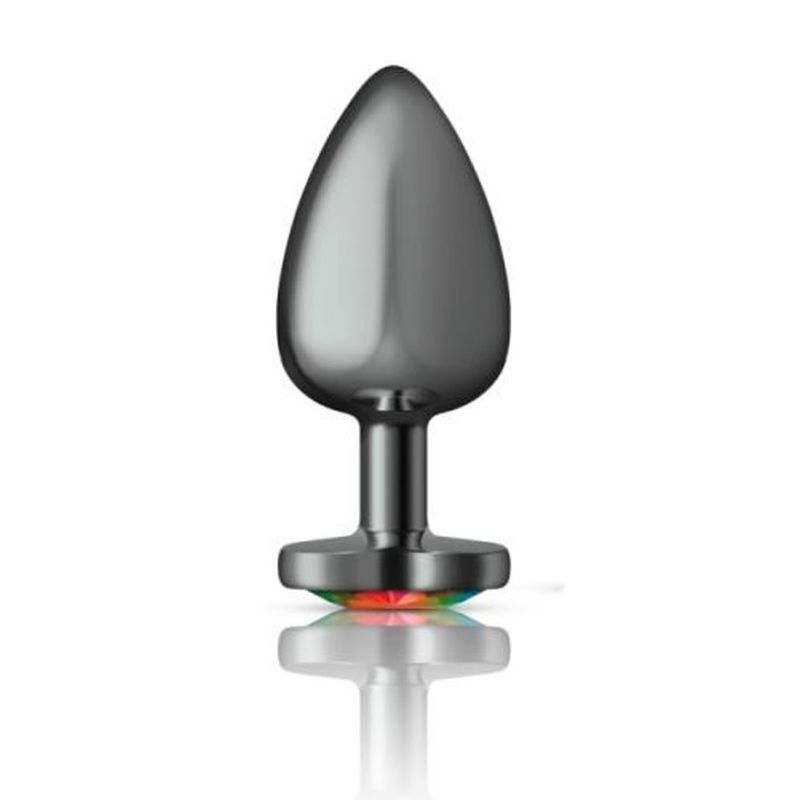 Cheeky Charms Gunmetal Butt Plug w Heart Rainbow Jewel Large image 1
