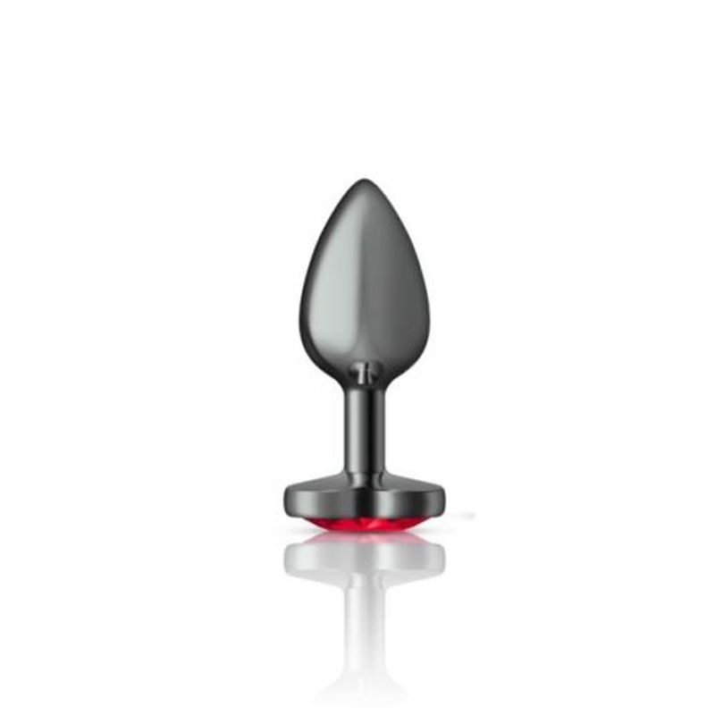 Cheeky Charms Gunmetal Butt Plug w Heart Red Jewel Small image 1