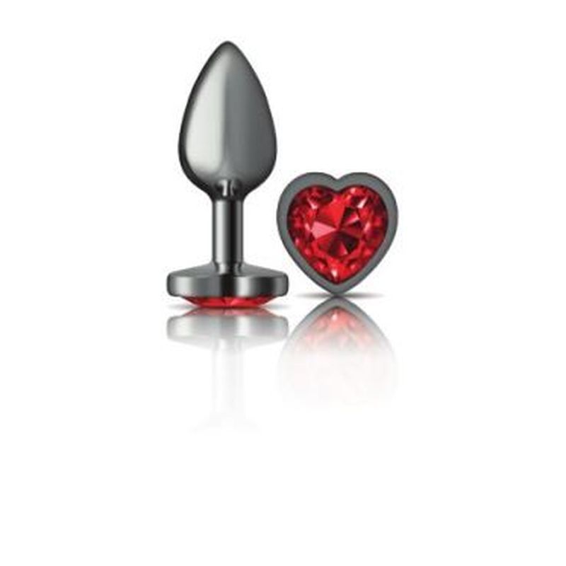 Cheeky Charms Gunmetal Butt Plug w Heart Red Jewel Small image 2