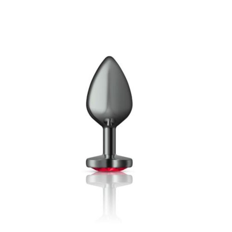 Cheeky Charms Gunmetal Butt Plug w Heart Red Jewel Medium image 1