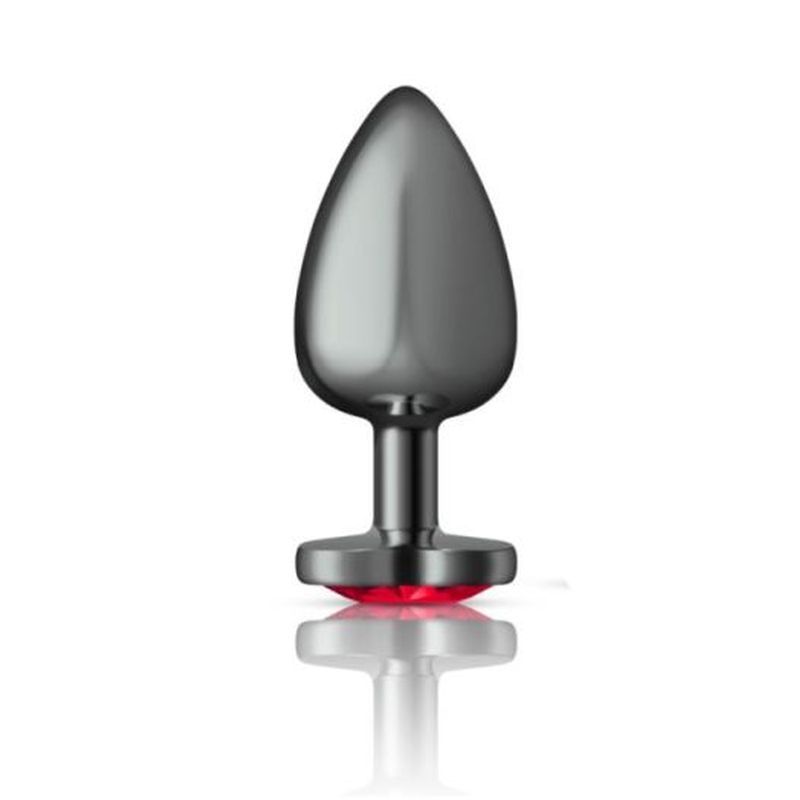 Cheeky Charms Gunmetal Butt Plug w Heart Red Jewel Large image 1