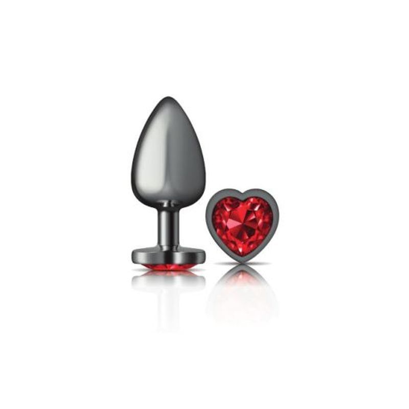 Cheeky Charms Gunmetal Butt Plug w Heart Red Jewel Large image 2