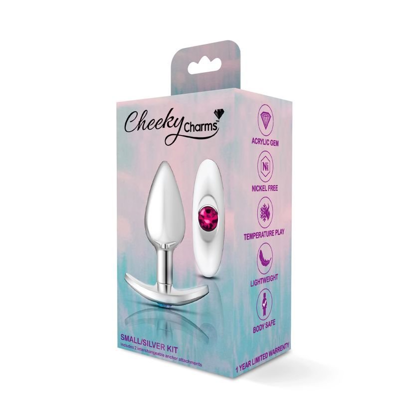 Cheeky Charms Silver Anchor Butt Plug w Clear and Teal Jewel Kit image 4