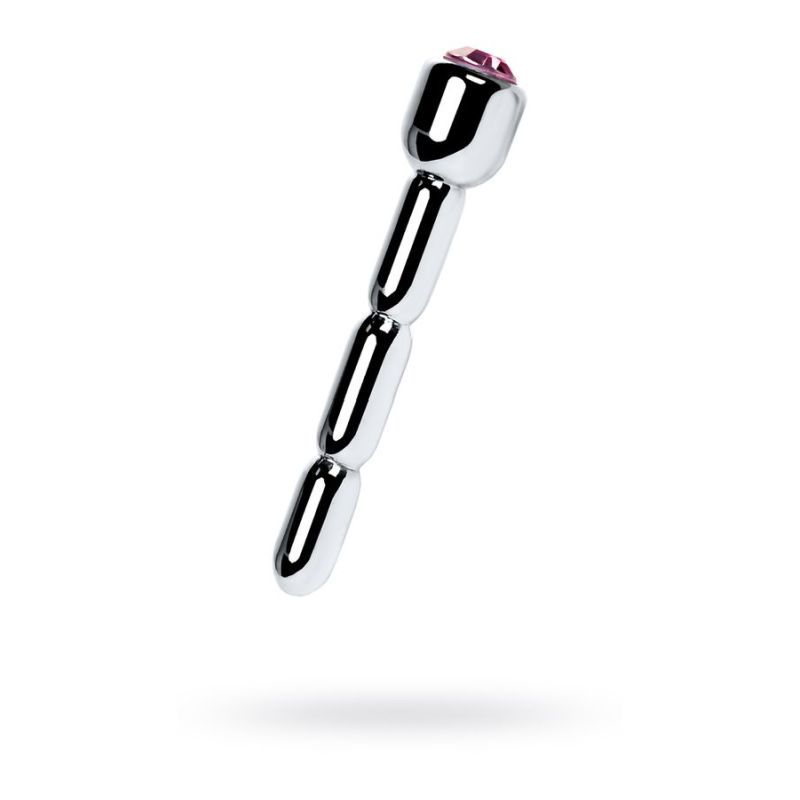Silver Metal Urethral Plug w Ruby Rhinestone image 1