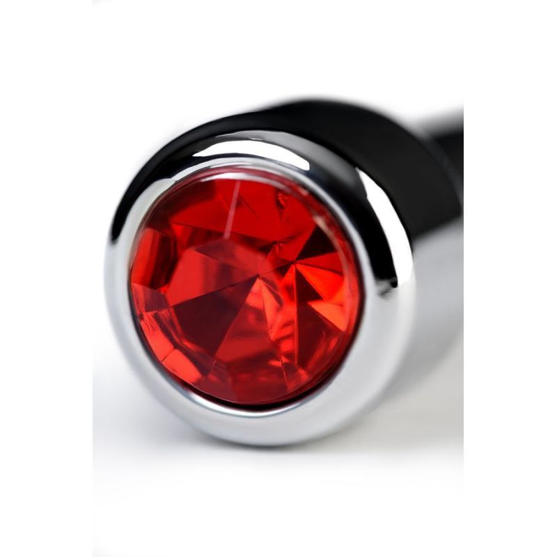 Silver Metal Urethral Plug w Ruby Rhinestone image 2