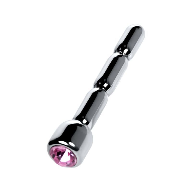 Silver Metal Urethral Plug w Ruby Rhinestone image 4