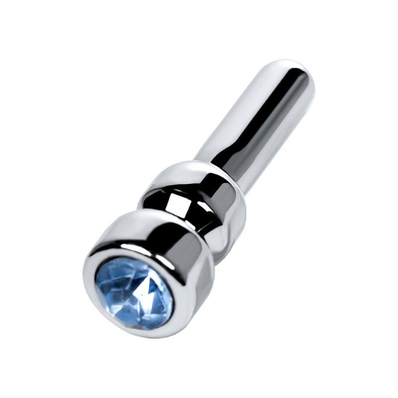 Silver Metal Urethral Plug w Sapphire Rhinestone Small image 1