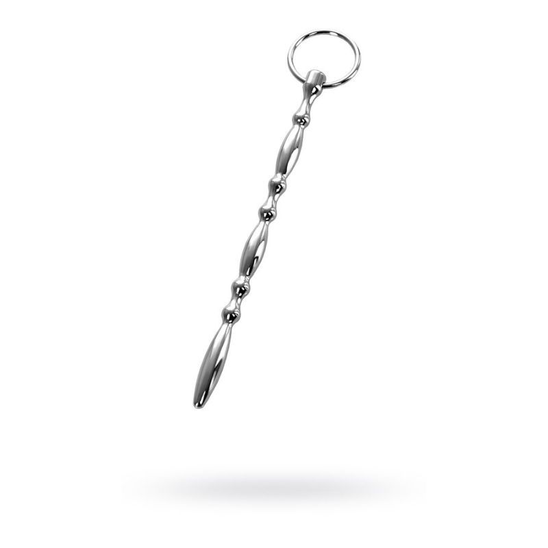 Silver Metal Beaded Urethral Plug w Ring image 1