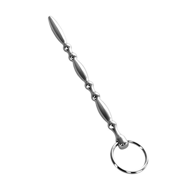 Silver Metal Beaded Urethral Plug w Ring image 2