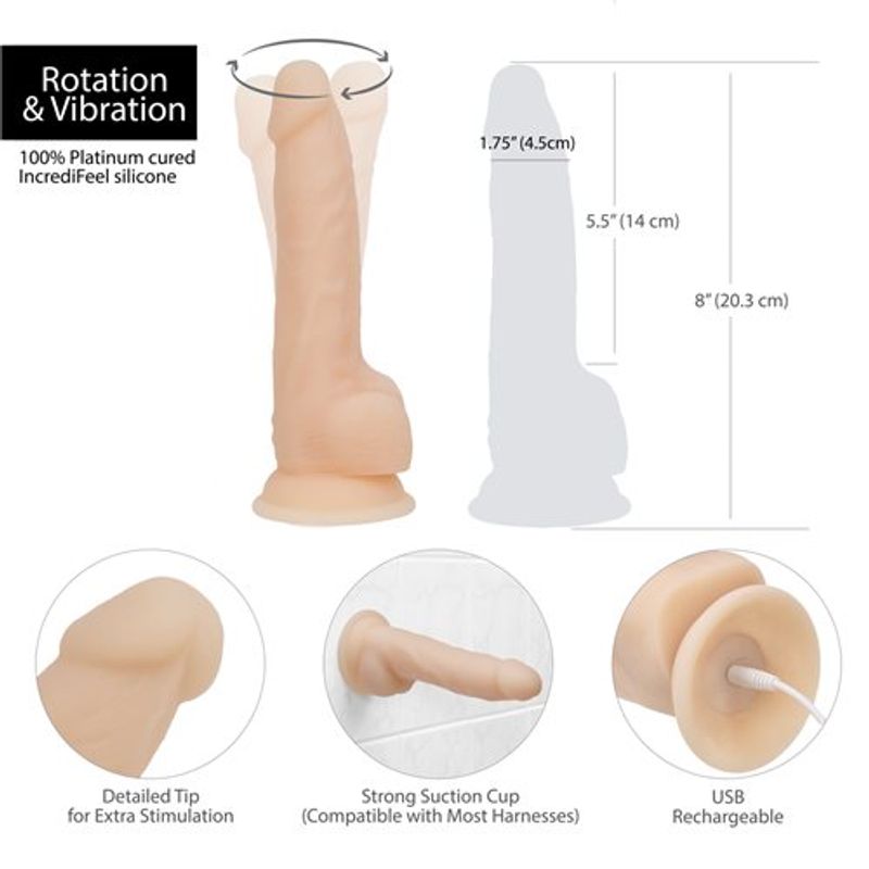 Rotating 8in Vibrating Dildo w Remote Vanilla image 3