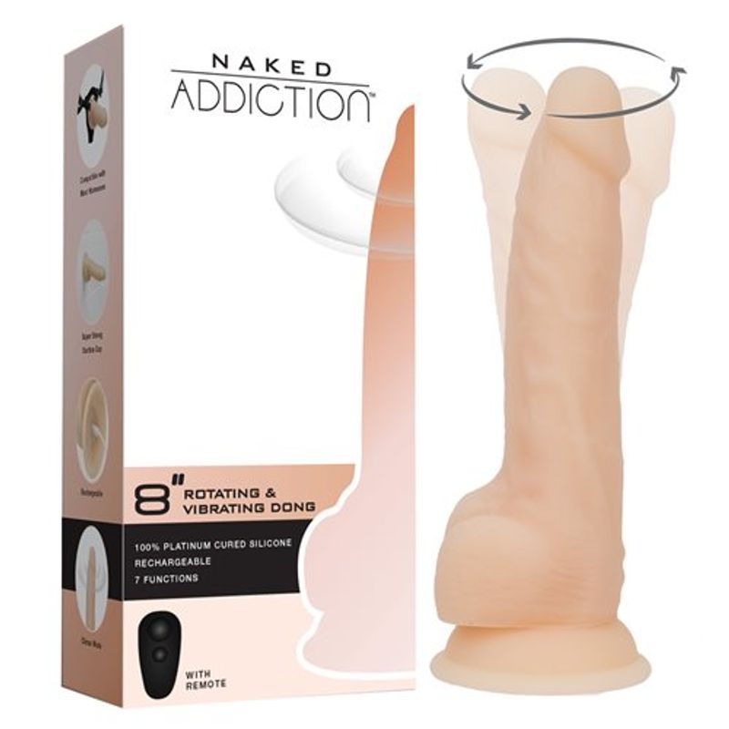 Rotating 8in Vibrating Dildo w Remote Vanilla image 4