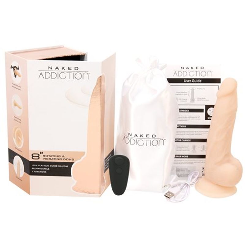 Rotating 8in Vibrating Dildo w Remote Vanilla image 5