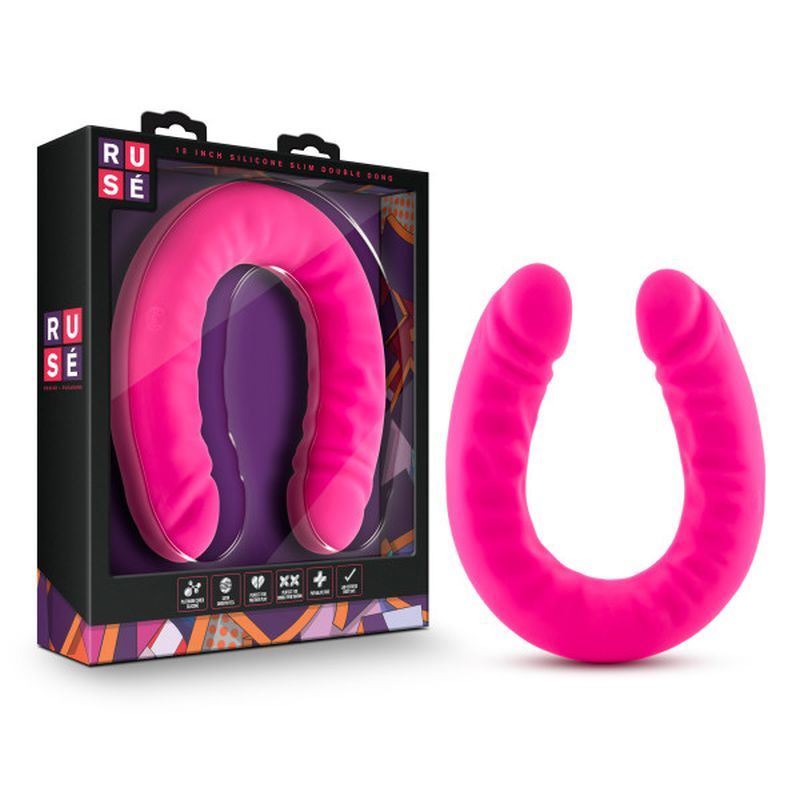 Ruse Silicone Slim 18in Hot Pink Double Dong image 1