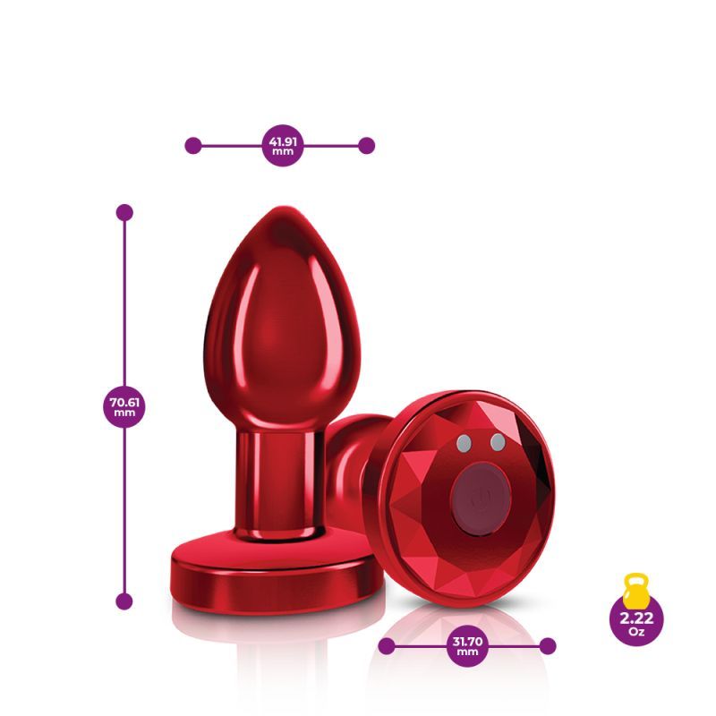 Cheeky Charms Red Rechargeable Vibrating Metal Butt Plug w Remote Small image 4