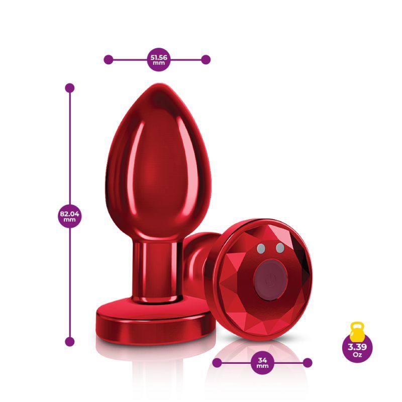 Cheeky Charms Red Rechargeable Vibrating Metal Butt Plug w Remote Medium image 2