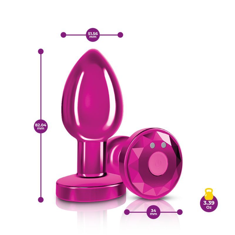 Cheeky Charms Pink Rechargeable Vibrating Metal Butt Plug w Remote Medium image 2
