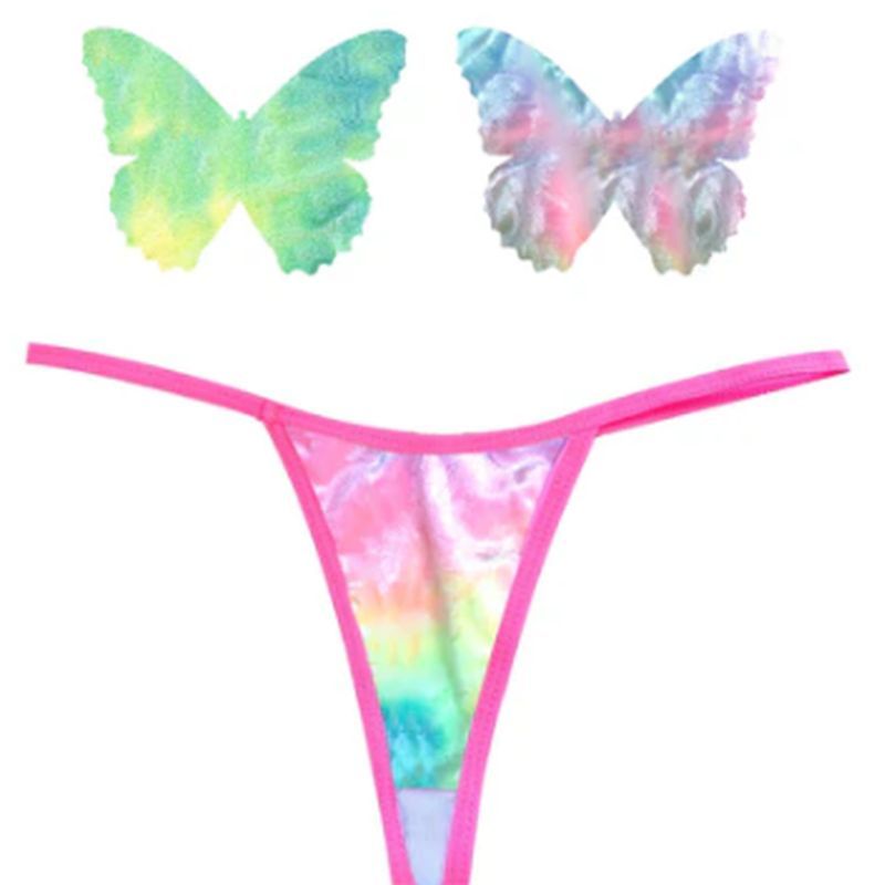 Rainbow Sherbet Tie Die Butterfly Pastie and Panty Set image 1