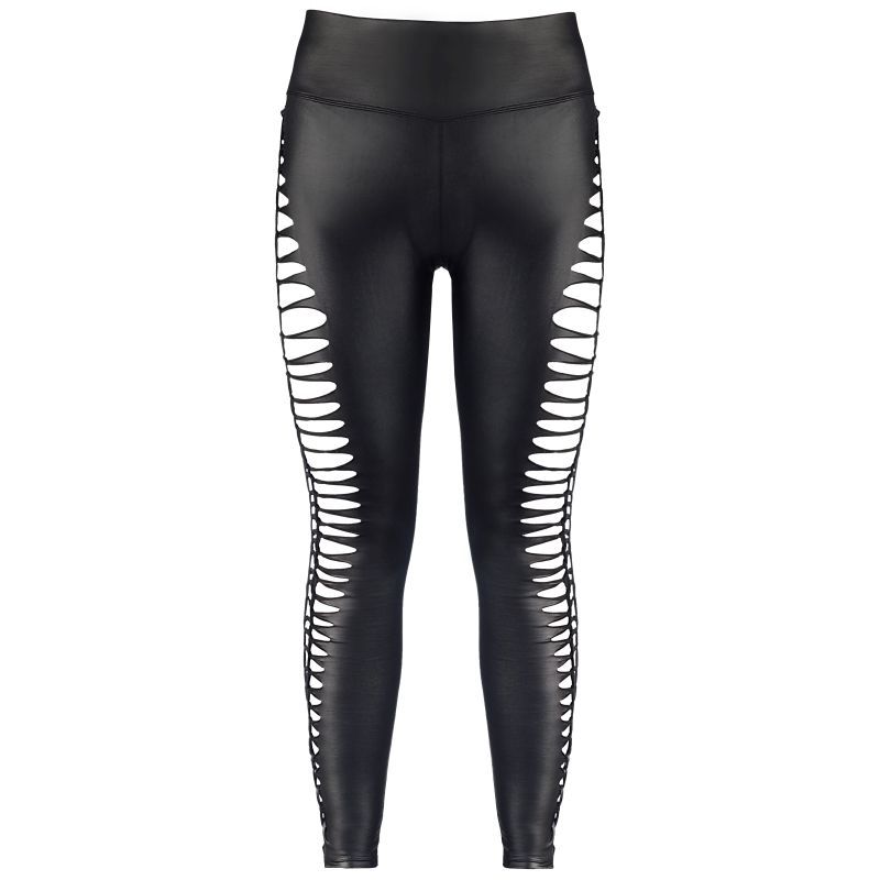 Stretch Wetlook Cut Out Leggings Black image 3