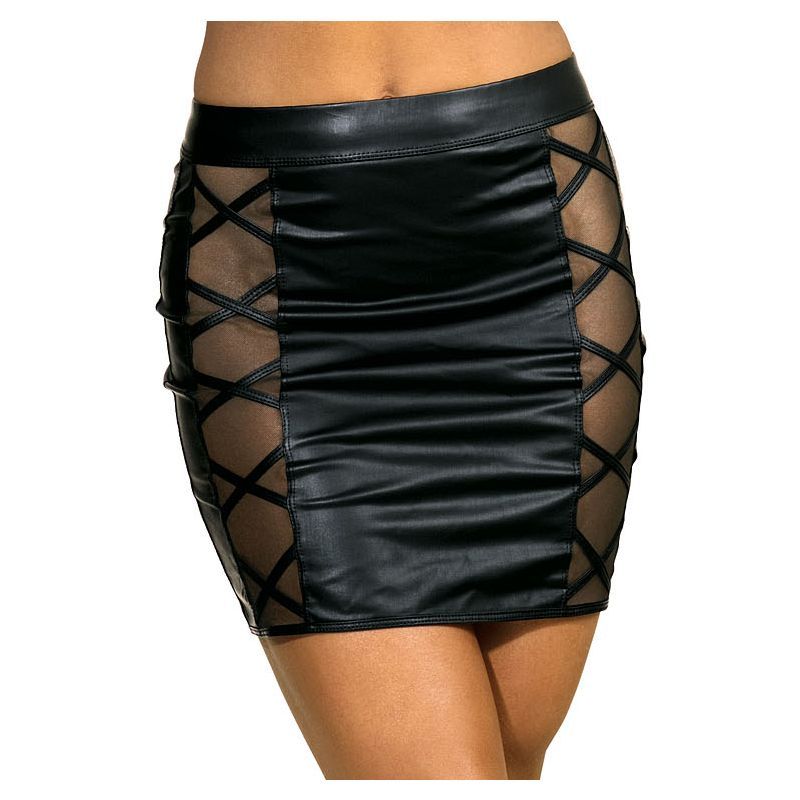 Stretch Wetlook Mesh Criss Cross Skirt Black image 1