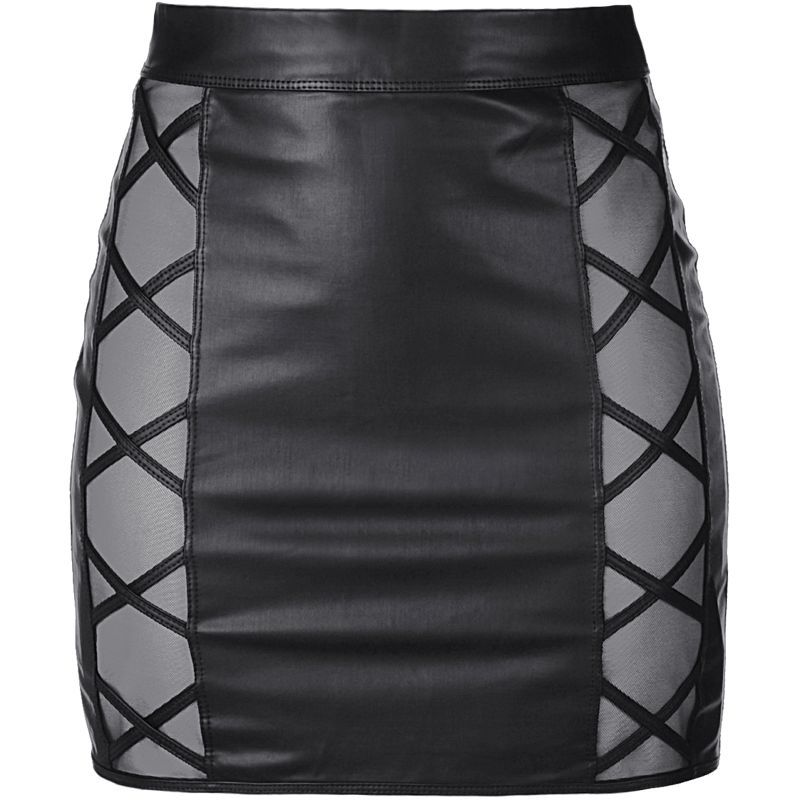 Stretch Wetlook Mesh Criss Cross Skirt Black image 3