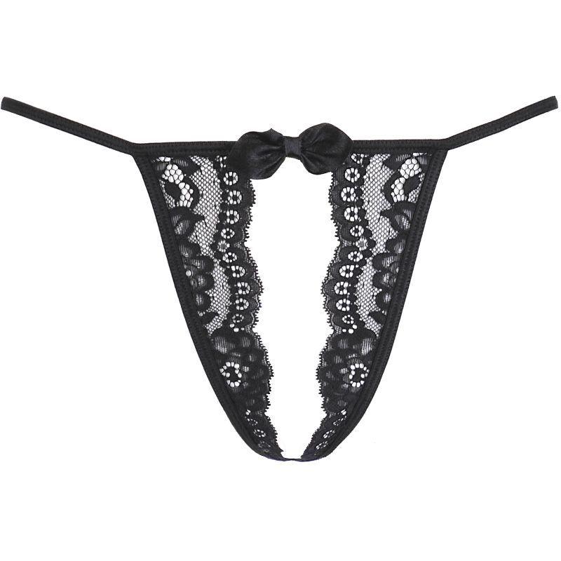 Lace Open Front G-String Black image 3