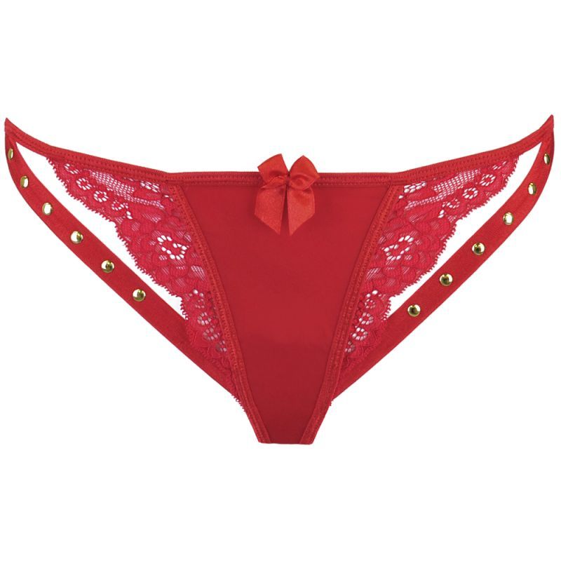 Microfiber and Lace G-String with Studs Red image 3