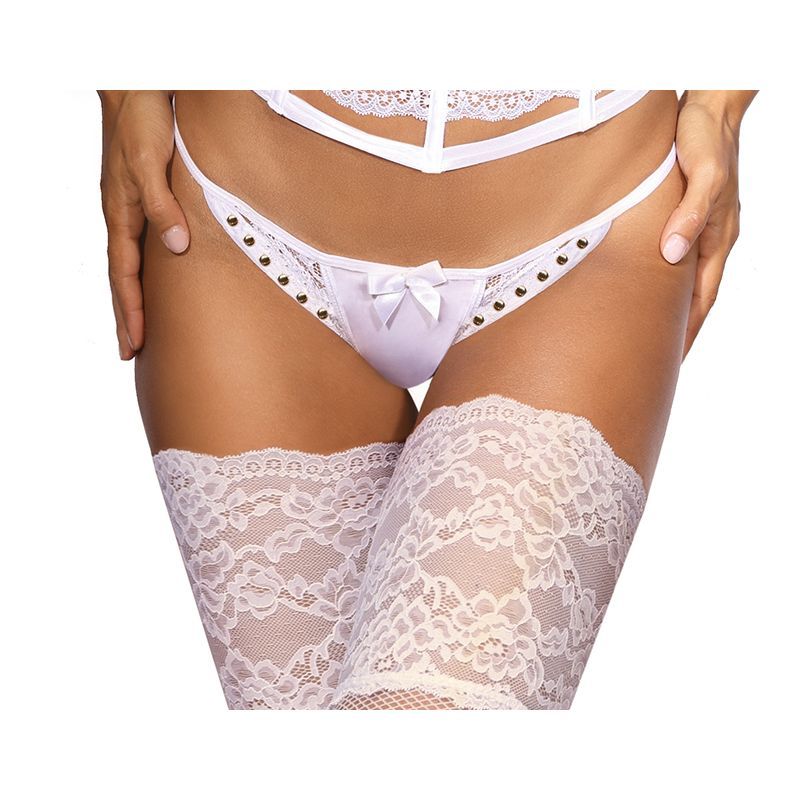 Microfiber and Lace G-String with Studs White image 1