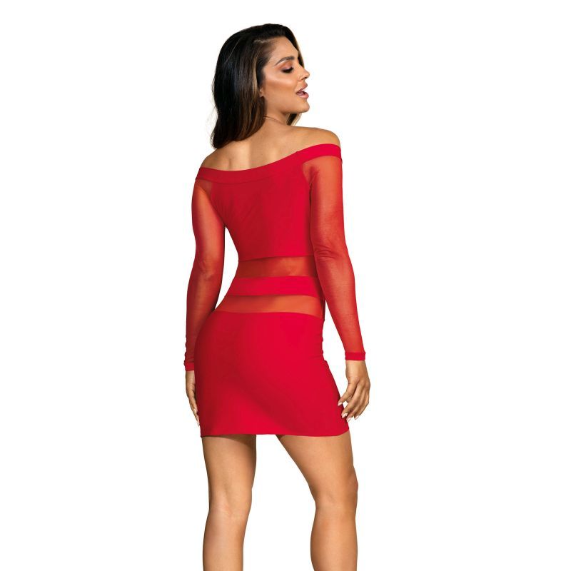 Off The Shoulder Mesh Panel Dress Red image 2