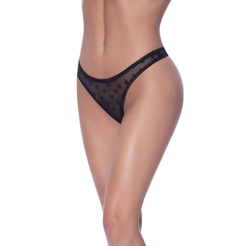 High Waist Micro Star Thong Black image 1