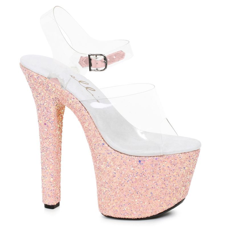 Stiletto Platform Sandal With Peach Glitter 7in image 1