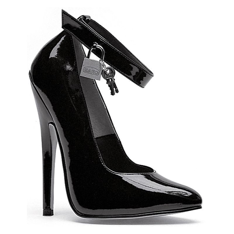 Fetish Pump w Lock and Key Black 6in image 2