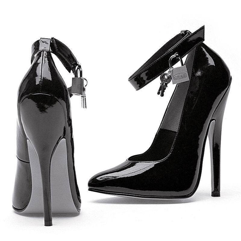 Fetish Pump w Lock and Key Black 6in image 3