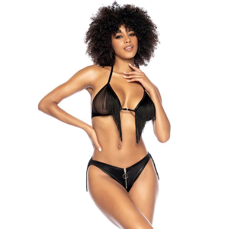 Fringe Halter 2 Pc Set Black image 1