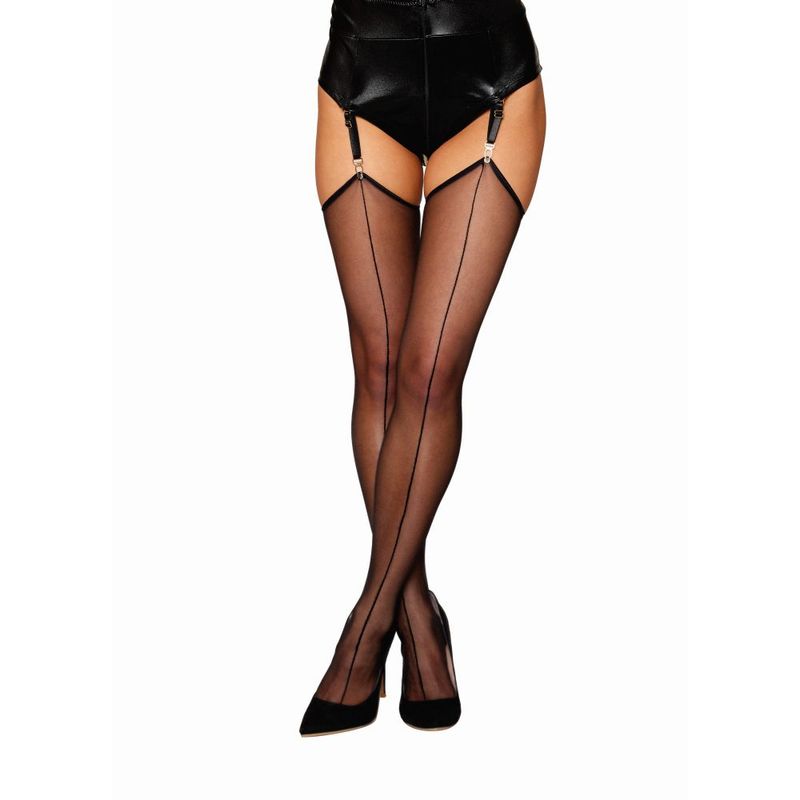 Dreamgirl Raw Edge Sheer Thigh High Stockings Black image 3