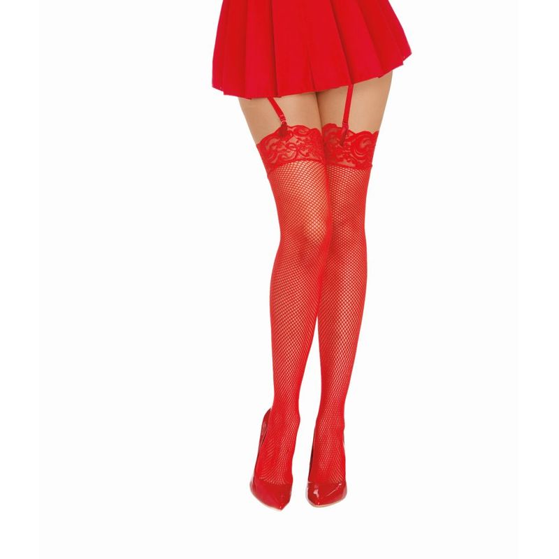 Dreamgirl Thigh High Fishnet Stockings Red image 1