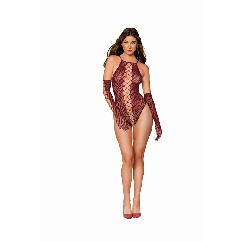Dreamgirl Teddy w Gloves Burgundy image 1