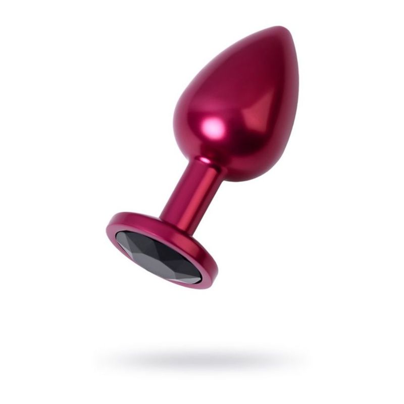 Red Metal Anal Plug w Black Crystal Medium image 1