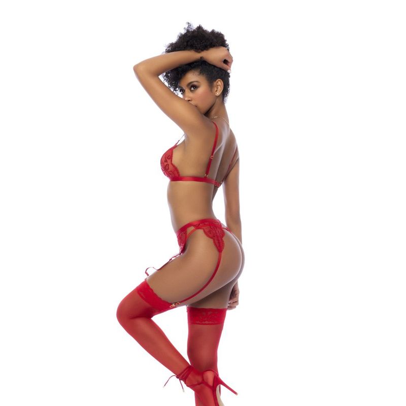 Red 3 Pc Set w/ Bralette, Garter Belt and Thong image 2