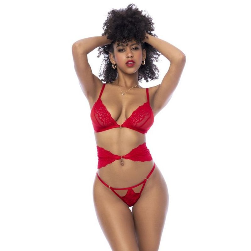 Red 3 Pc Set w/ Bra, Panties and Flexible Corset image 1
