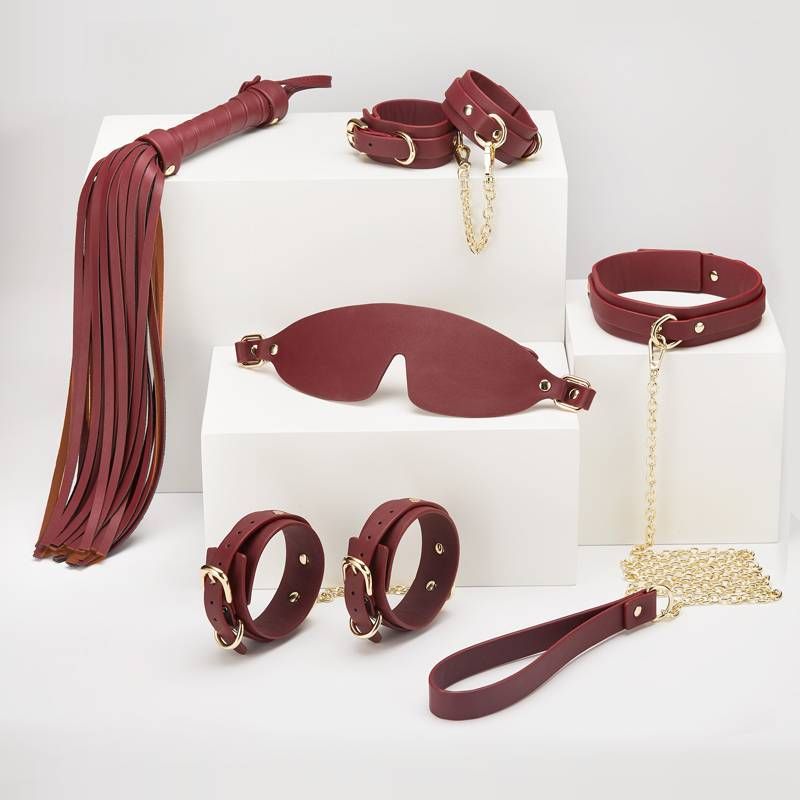 8 Pc Deluxe Bondage Play Kit Burgundy Gold image 1