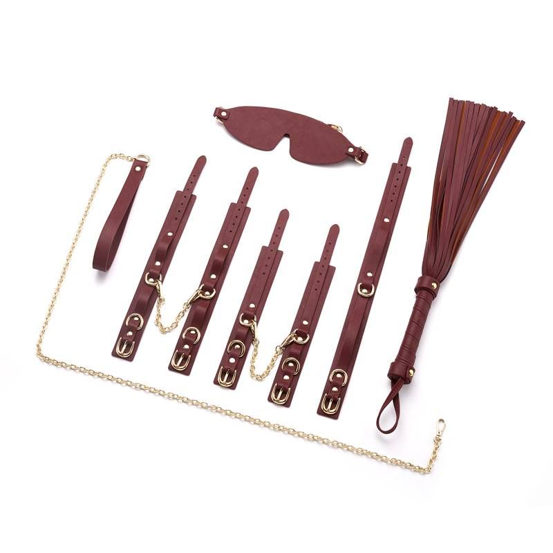 8 Pc Deluxe Bondage Play Kit Burgundy Gold image 2