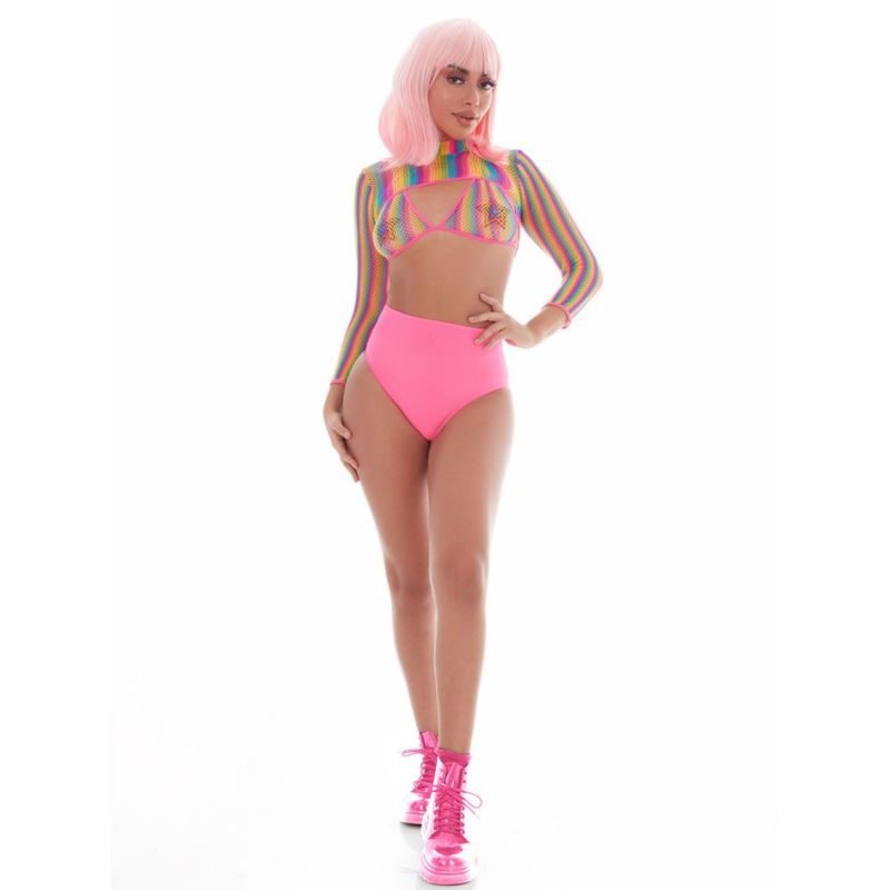 Rainbow Shrug Bikini Top Hot Pants Net Set incl Pasties image 1
