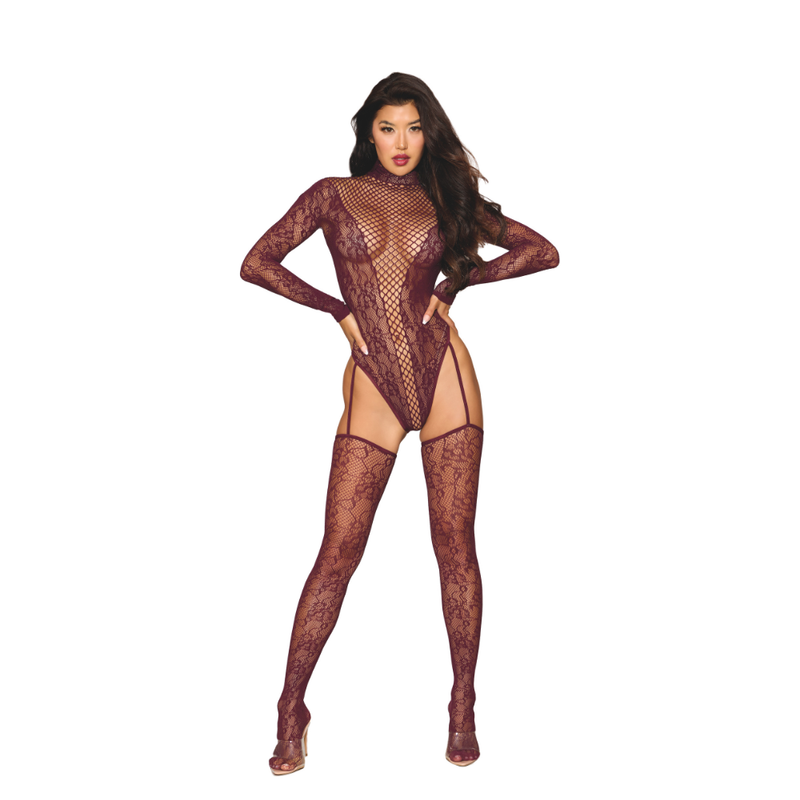 Dreamgirl Teddy Body Stocking Burgundy image 1