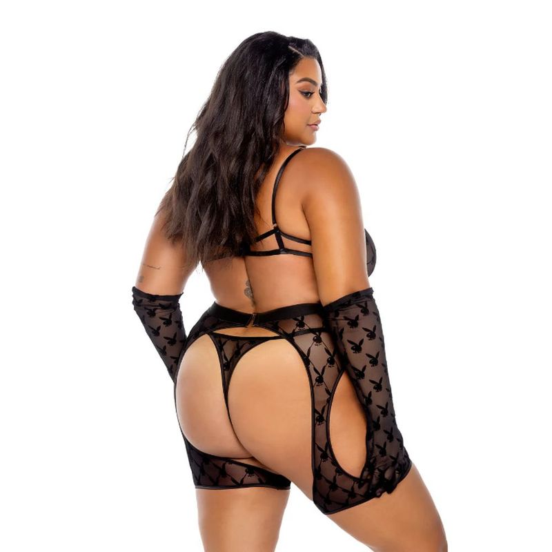 Playboy Flocked Bunny Chaps 3 Pc Set Black image 8
