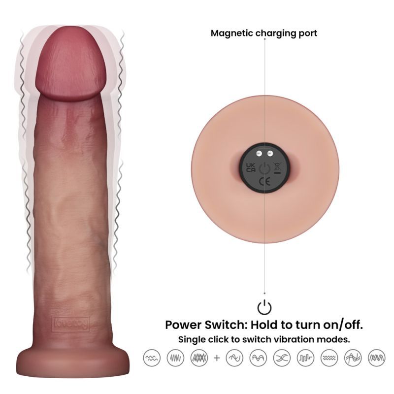 Vibrating Sliding Skin Pro II Silicone Dong 9in image 6