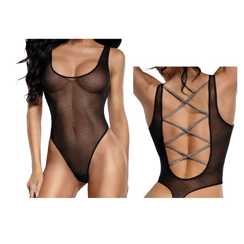 DreamGirl Sheer Mesh Rhinestone Teddy Black image 4
