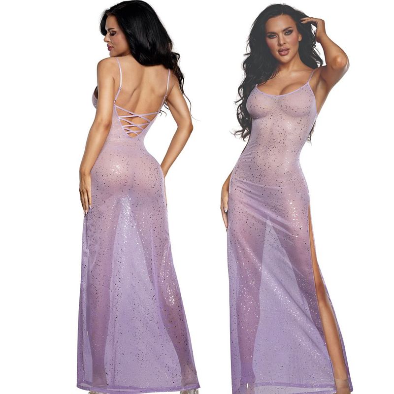 DreamGirl Ombre Glitter Mesh Gown Lilac image 1