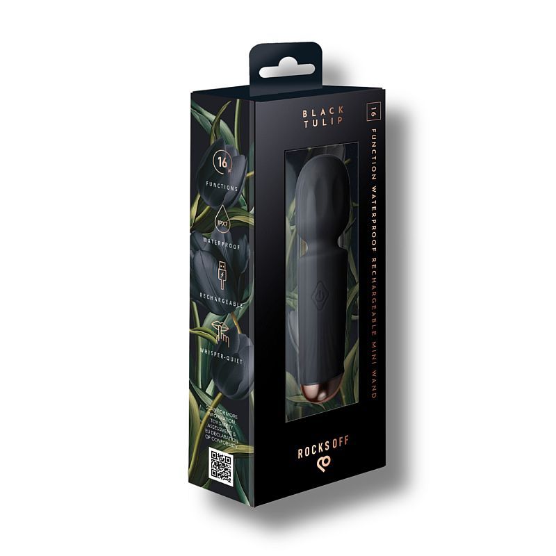 Rechargeable 16 Mode Silicone Mini Wand Black Tulip image 3